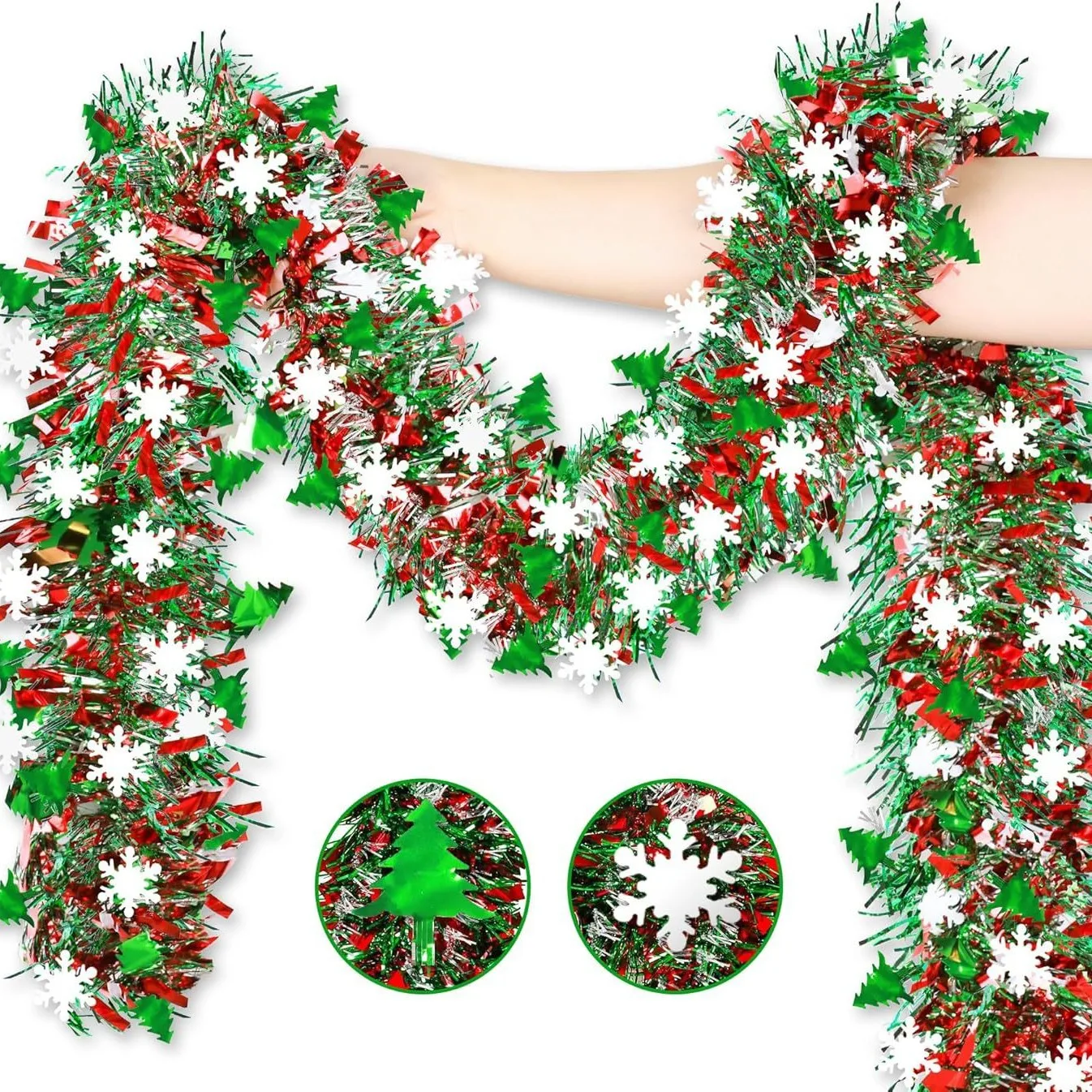 Tinsel Garland Decoration - 2 м Рождественская снежинка с мишурой,