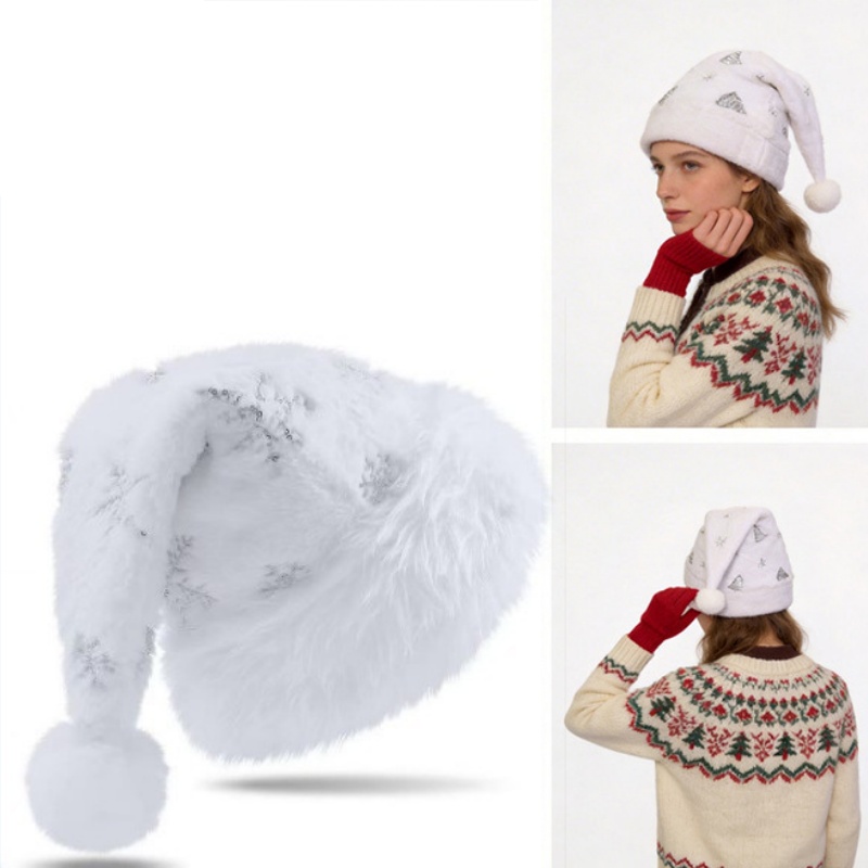 Santa Hat Plush - Белая плюшевая рождественская шапка с золотыми